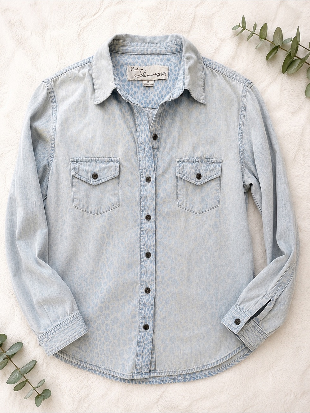 Vintage Havana Light Blue Animal Print Zip Back Button Up Shirt Size S - Picture 2 of 10